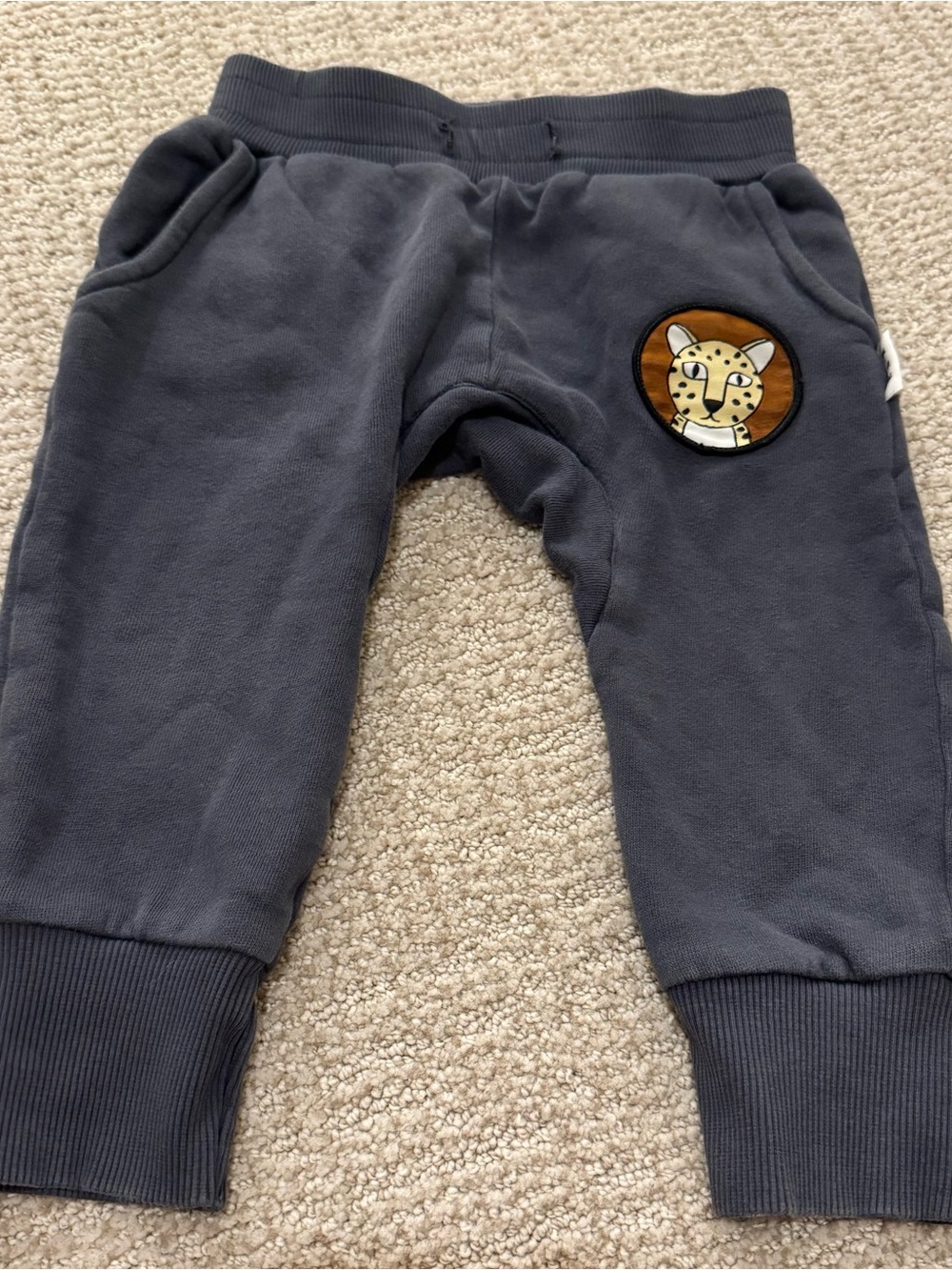 Huxbaby Charcoal Gray Joggers with Cheetah Patch